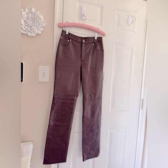 VTG Jeanology Newport News Deep Burgundy Plum Leather Jeans Size 4 - Picture 5 of 15